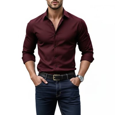 Modern fit Overhemd Bordeaux Rood - Heren - Blouse
