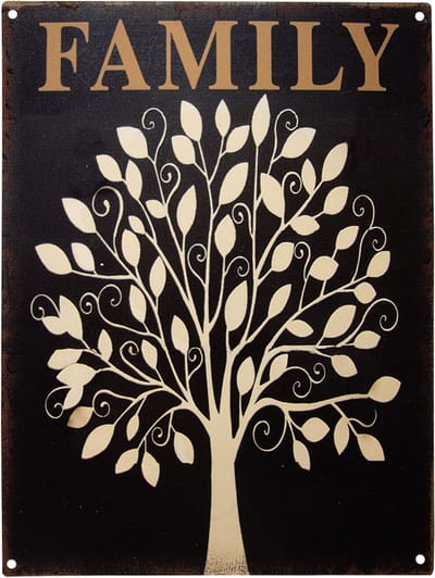 Clayre & Eef Tekstbord 25x33 cm Zwart Beige Ijzer Levensboom Family Wandbord