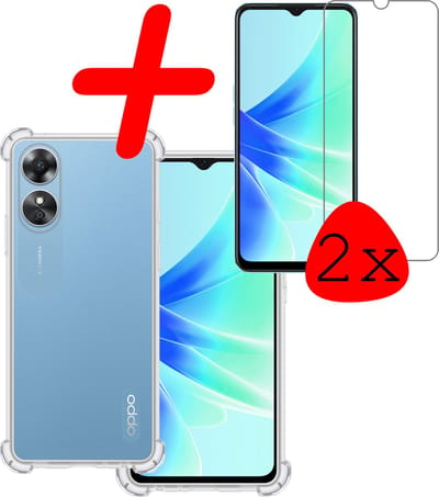 Hoesje Met Screenprotector - 2 Stuks - Geschikt voor OPPO A17 - Sterk & Shockproof - Siliconen Case - Back Cover - Telefoon Hoes - Shock Proof - Transparant
