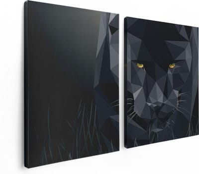 Artaza Canvas Schilderij Tweeluik Zwarte Panter Van Origami - Abstract - 120x80 - Foto Op Canvas - Canvas Print