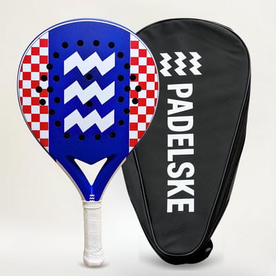 Padelske ROODWITTER 100% Carbon Padel Racket - Ruwe Sandcoating - Rondvormig - Inclusief Gratis Premium Padelhoes