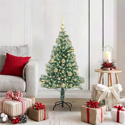 vidaXL - Kunstkerstboom - Sneeuw - Gevlokt - met - LED - Licht - Groen - en - Wit - 120 - cm