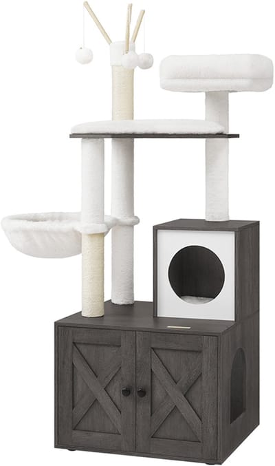 Kattenboom met Kattenbak 151 cm - Grijs - cm – Luxe 2-in-1 Krabpaal - Medahomestore