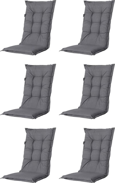 Madison - Tuinkussen - Universeel - Hoge Rug - 6 st. - Outdoor Oxford Grey - 123x50cm - Grijs - Tuinstoelkussens - Standaardstoel