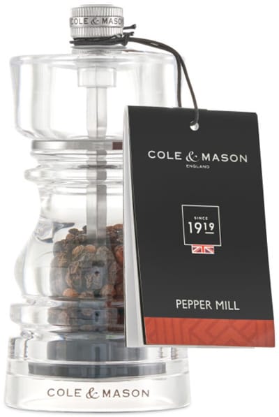 Cole & Mason London Pepermolen – 13 cm – Transparant Acryl – Koolstofstaal Precision Maalwerk