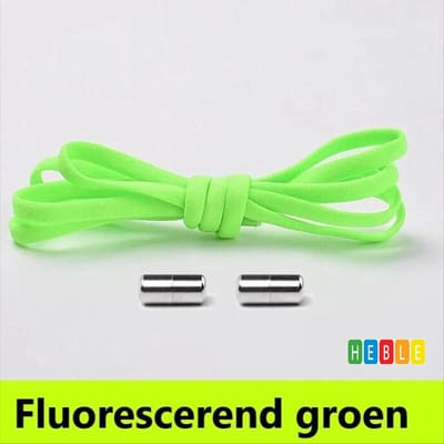 2 Paar Fluorescerende Groene Schoenveters - 0.5 cm Plat \- Elastisch - 100 cm - Voor Dames, Heren & Kinderen - Lock Laces - Sneakers, Schoenen & Kleding - Accessoires - Sport - van Heble®