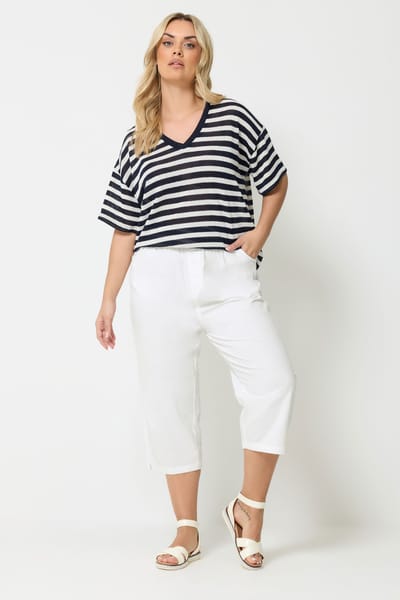 Yours Cropped Broek Van Katoen Met Elastische Taille In Wit Size 54-56