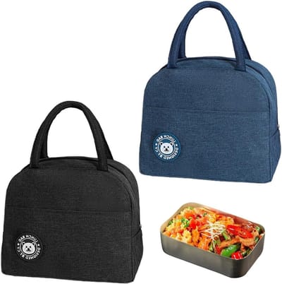 Herbruikbare geïsoleerde lunchtas met folievoering, 7 liter, opvouwbaar, ideaal voor picknick, school en werk, mini koelbox in blauw en zwart
