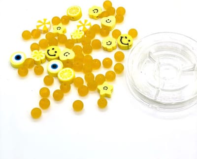 Hobby & Crafting Fun kralen set Katsuki Smileys met draad geel 64 stuks.