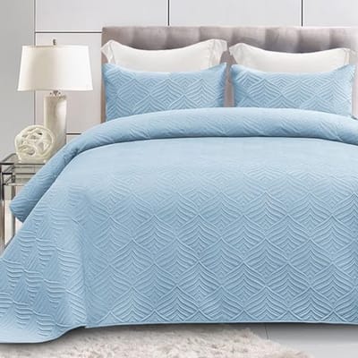 Moderne Beddensprei 260 x 280 cm met Kussenslopen - Licht en Zacht Microvezel Bedtextiel voor 4 Seizoenen - Blauw met Reliëfprint