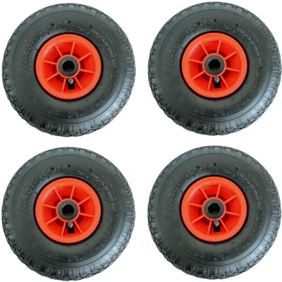 TRUTZHOLM - Steekwagenwielen Luchtband - 260x85mm 3.00-4 - Gecentreerde Naaf 75mm - Ø 20mm As - Rood Robuust 4 PR - 4 Stuks Set