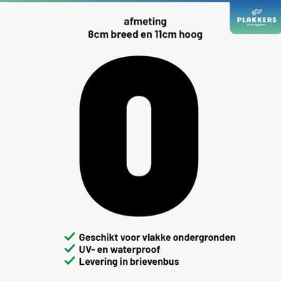 Cijfersticker Nummer 0 Zwart - Brievenbus - Container - Deur