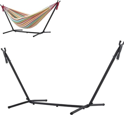 Hangmat met standaard - Schommelbed buiten - Buiten ontspannen - Sterke ijzeren standaard - 300 kg capaciteit - Gestreept