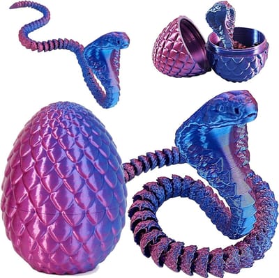 3D Geprinte Slang Speelgoed voor Pasen - Draak Eieren en Cobra Eieren - Creatieve Dieren Speelgoed voor Kinderen en Decoratie voor Thuis (Blauw Paars)