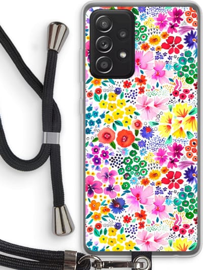 Case Company® - Hoesje met koord geschikt voor Samsung Galaxy A52s 5G hoesje met Koord - Little Flowers - Telefoonhoesje met Zwart Koord - Bescherming aan alle Kanten en Over de Schermrand