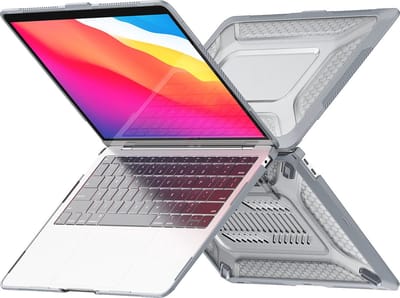 Heavy Duty Cover - Geschikt voor MacBook Air 13,3 inch - Case - Extreme Valbescherming - Hardcase + Softcase - A1932/A2179/A2337 (M1, 2018-2022) - Grijs