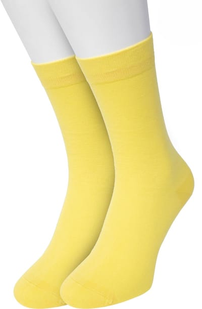 Bonnie Doon Basic Sokken Dames Geel maat 36/42 - 2 paar - Basis Katoenen Sok - Gladde Naden - Brede Boord - Uitstekend Draagcomfort - Perfecte Pasvorm - 2-pack - Multipack - Effen - Fel Geel - Citroen Geel - Lemon - OL834222.262
