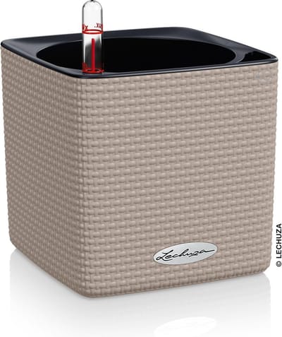 LECHUZA CUBE Color 14 - Plantenbak - met uitneembare binnenbak - met bewateringssysteem - ALL-IN-ONE set - zandbruin