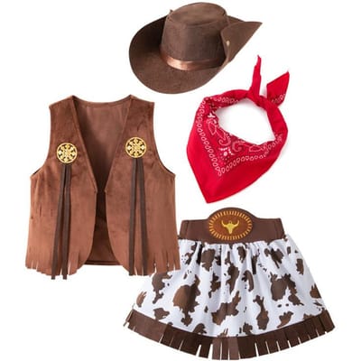Cowboy Kostuum Set voor Kinderen Meisjes Western Thema Verkleed Outfit met Vest Rok Bandana Cowboyhoed Perfect voor Halloween 1-15J 80(18-24M) brown