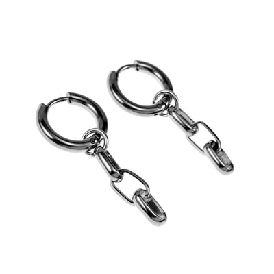 ∅15mm Oorringen Dames - Gepolijst RVS - Oorbellen met Kettinghanger - Lange Oorbellen