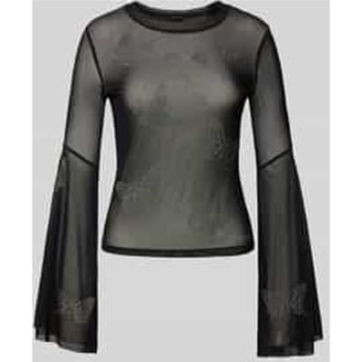 flared shirt met lange mouwen in semitransparant design met siersteentjes