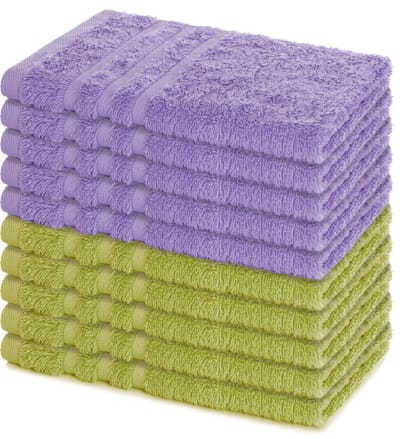 Lavea® Set van 10 handdoeken 30x50 cm, 100% katoen – Zacht en absorberend – Voor thuis, hotel, spa en gasten – Perfect als handdoek / gastendoekje – Lindegroen en Lavendel