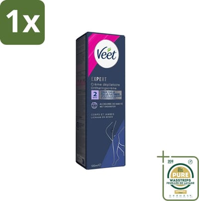 1 x Veet Expert - Ontharingscreme met sheaboter - Lichaam & benen - Alle huidtypes - 100ml- Ontharing Crème - Haar Verwijderen - Sheaboter Crème - Huid Hyderatatie - Ontharing Benen