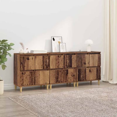 vidaXL - Dressoirs - 3 - st - Oud - Hout - 60 - x - 35 - x - 70 - cm - Bewerkt - hout