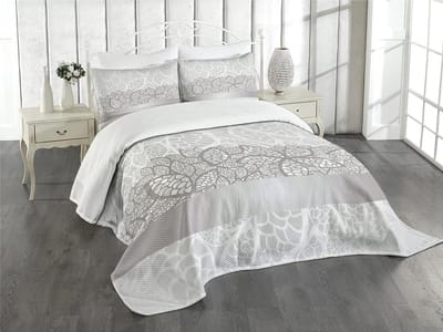 Parade Home Het Grijze Droom Beddenspreiset- 264x220cm unieke sprei en 2x 90x50cm kussenslopen- Extra Breed Tweepersoons- Grijs en wit- Bijzondere beddengoed- slaapkamer- spreien-wonen-slapen