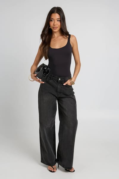 boohoo Dames Tweede Huid Bandjes Bodysuit | Zwart | Maat: 36