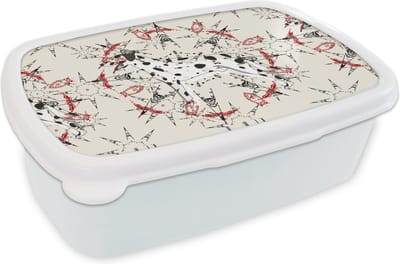 Broodtrommel Wit - Lunchbox - Brooddoos - Abstract - Hond - Patronen - Dalmatiër - 18x12x6 cm - Volwassenen