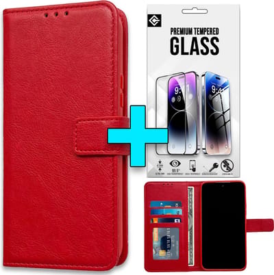 Casemania Hoesje Geschikt voor Oppo Reno 11F - Reno 11 F - Rood & Glazen Screenprotector - Portemonnee Book Case - Kaarthouder & Magneetlipje
