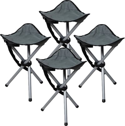 Sunnydays Driepoot opvouwbaar zit krukje - 4x - donkergrijs - metaal - 32 x 43 cm - Campingstoel - Visserskrukje