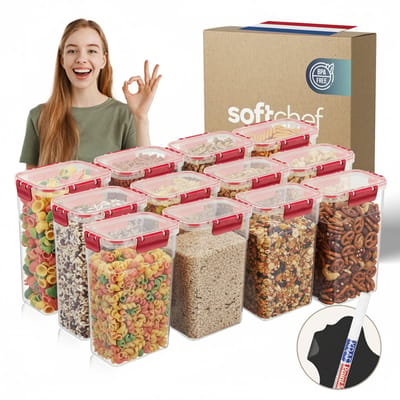 Soft Chef Clara Deep Box – 12-delige Voedselbewaarset (12×3400 ml) – BPA-vrij – Luchtdicht – Vaatwasser, Vriezer & Magnetronbestendig –Blauwe Klikdeksel
