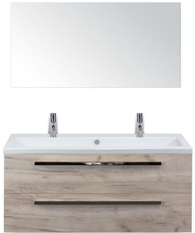 Seville Badmeubelset 120 cm - 2 Laden Craft Oak - Wastafel Djazz Enkel 2 Kraangaten met Spiegel