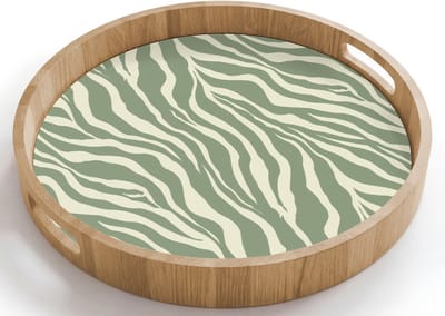 Dienblad rond 40x40 cm - Schootdienblad hout - Zebra - Motief - Groen - Borrelplank rechthoek - Plateau houten dienbladen