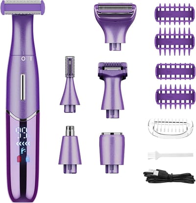 Elektrisch Scheerapparaat Vrouwen - Ontharingsapparaat Dames - Gladde Huid - 6-in-1 Opzetstukken - USB Oplaadbaar - Paars