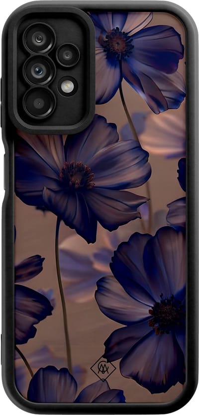 Casimoda® hoesje - Geschikt voor Samsung Galaxy A23 - Twilight Petals - Zwart TPU Backcover - Planten - Paars