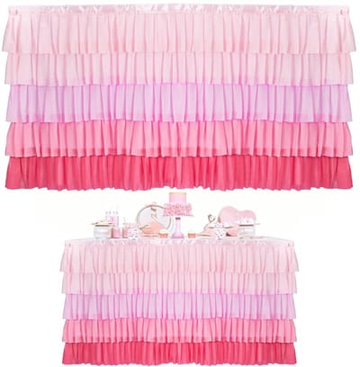 Dailygoods- Tafelrok 6-laags chiffon - Gradiënt roze - Verjaardagsfeestje decoratie - Tafelplint - Woondecoratie - 1820 x 780 x 3 mm - Tafeljurk