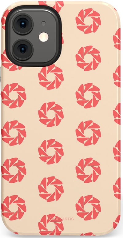 Casetastic hoesje geschikt voor Apple iPhone 12 Mini - Dubbellaagse bescherming - Peach Bloem Cirkels - Fashion Case - Crème Koraal Perzik