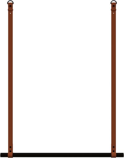 Kapstok/ kledingrek 80cm - aan leren banden - Handles and more® | COGNAC - stang: zwart metaal