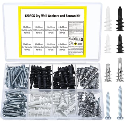 Dailygoods - 120 stuks gipsplaatbevestigingen, gipsplaatankers en schroeven, gipsplaatpluggen en schroeven, zelfborende ankerschroeven, gipsplaatbevestigingen, gipsplaatwandbevestiging, gipsplaatschroeven, 60+60