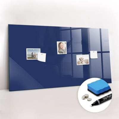 Tulup Whitebord - Kleur Marineblauw Magneetbord - 120 cm x 60 cm - Magnetisch Bord - Scandinavisch Design Bord - Magneetbord Foto - Organiseer Je Bureau - Gratis 5 Sterke Magneten + Whiteboard Marker & Wisser - Memo Bord - Magneetbord Design