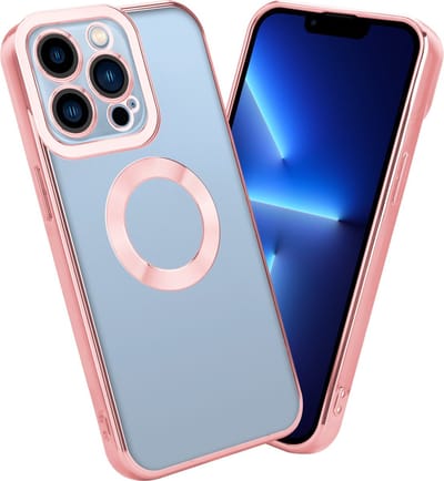 Cadorabo Hoesje geschikt voor Apple iPhone 13 PRO in Transparant - Roze - Beschermhoes gemaakt van flexibel TPU silicone Case Cover met Chrome applicatie
