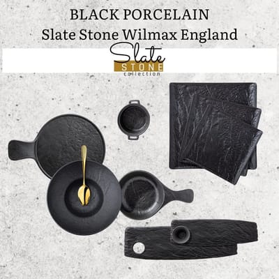 Wilmax England SlateStone Vierkant Bord - 6 Stuks - Zwart Porselein - 17x17 cm