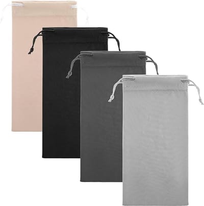 Famanu – Set van 4 zachte microfiber zonnebrilzakjes – Opbergpouches – Zwart