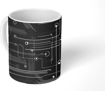 Mok - Koffiemok - Abstract - Lijnen - Rondjes - Zwart - Mokken - 350 ML - Beker - Koffiemokken - Theemok