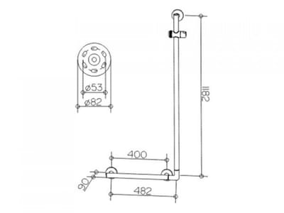 KEUCO PLAN Care hoekgreep met doucheglijstang, breedte 565mm, hoogte 1265mm, 34906170411