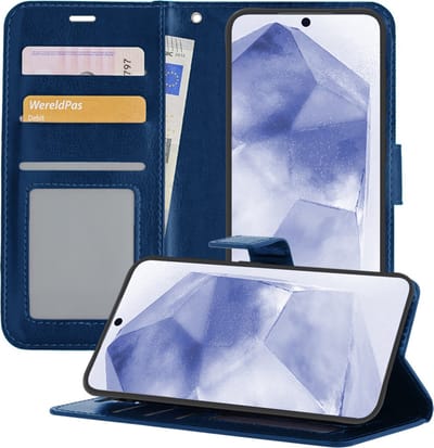 Hoesje - Geschikt voor Samsung Galaxy A55 - Luxe Bookcase - Walletcase Hoes - Portemonnee - Cover - Telefoonhoes - Donkerblauw