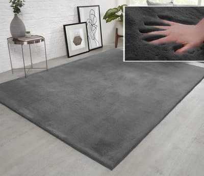 Flycarpets Fluffy Hoogpolig Super Zacht Effen Vloerkleed - Grijs - 200x290 cm